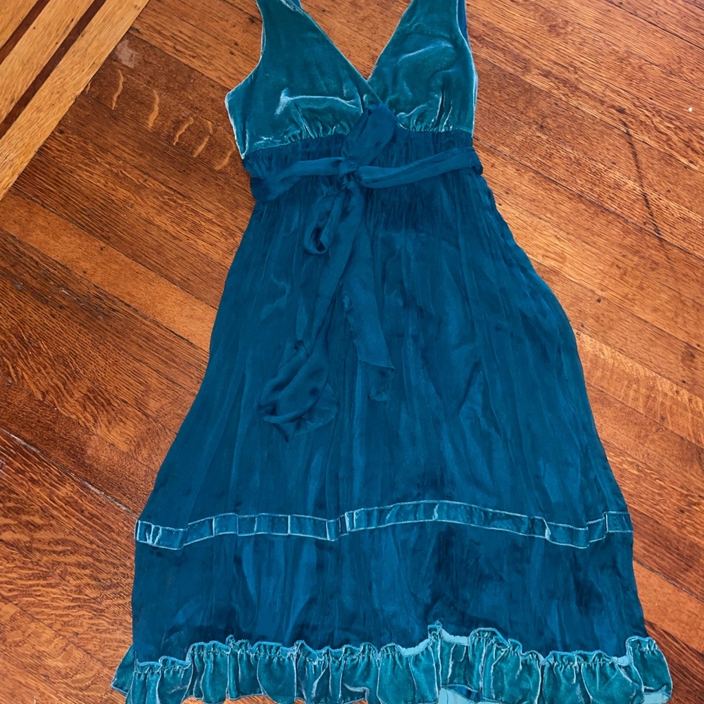 Ruth teal turquoise empire waist velvet and crepe dress nwt retail $198